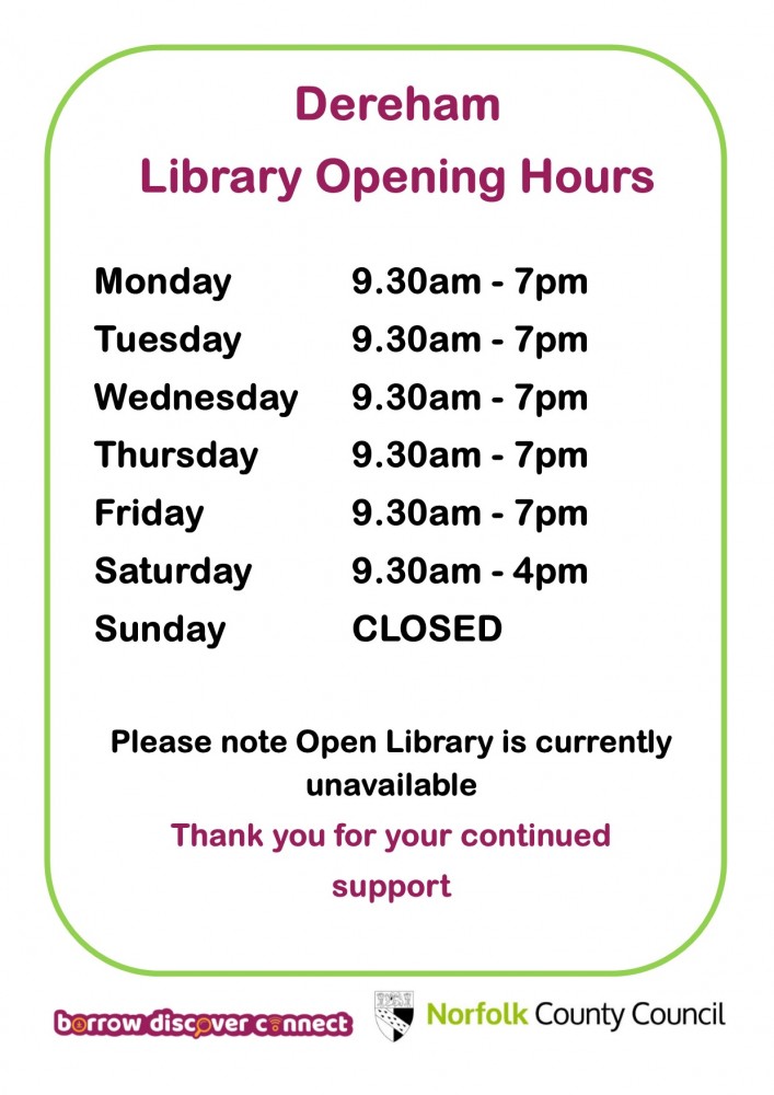 Dereham Library Opening Hours May21 About Dereham